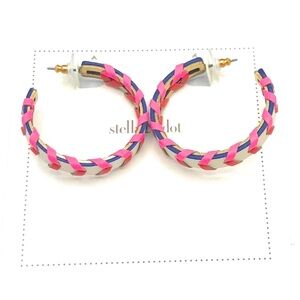 BNIB Stella & Dot Whipstitch Leather Braided Hoop Earrings